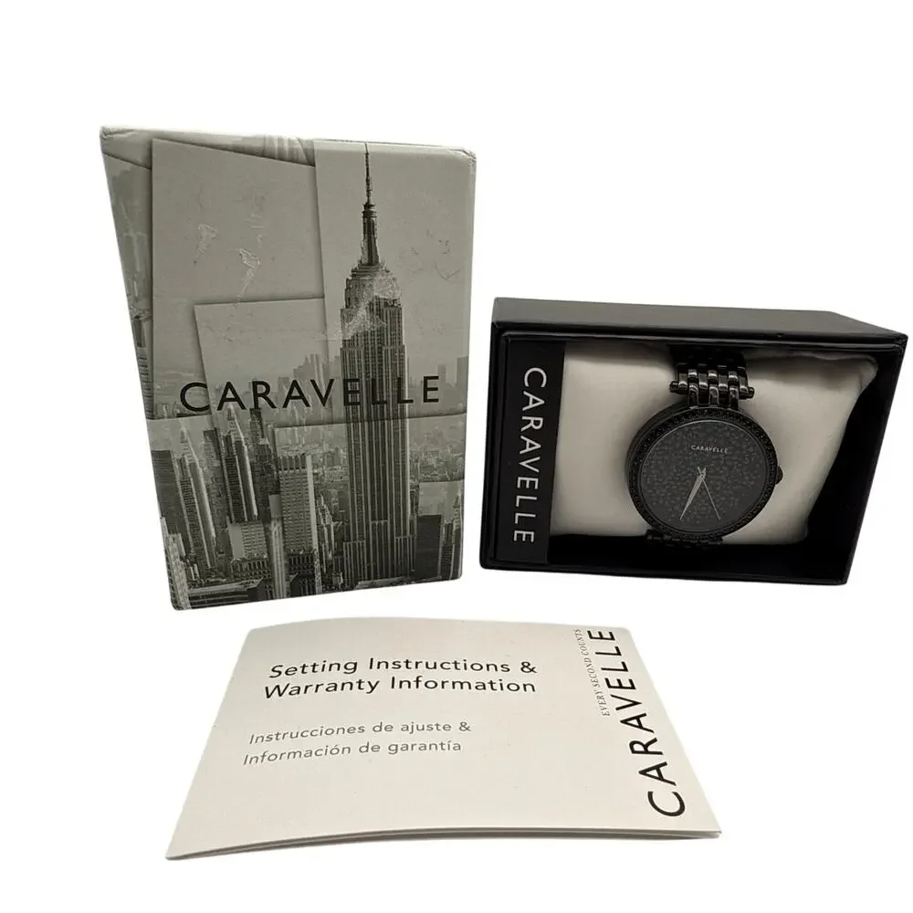 Caravelle by Bulova Bracelet‎ Watch Modern 45L171 Black Pavé Stainless Steel